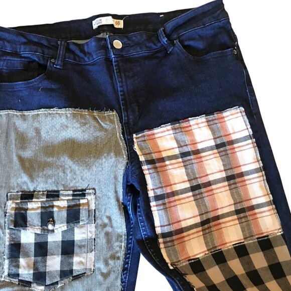 Upcycled Patchwork Jeans 32x32: Tattered Grunge Denim, Campus Life Hippie Pants - Picture 7 of 9